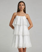 Orchid Embroidered Tiered Tulle Midi Dress - White