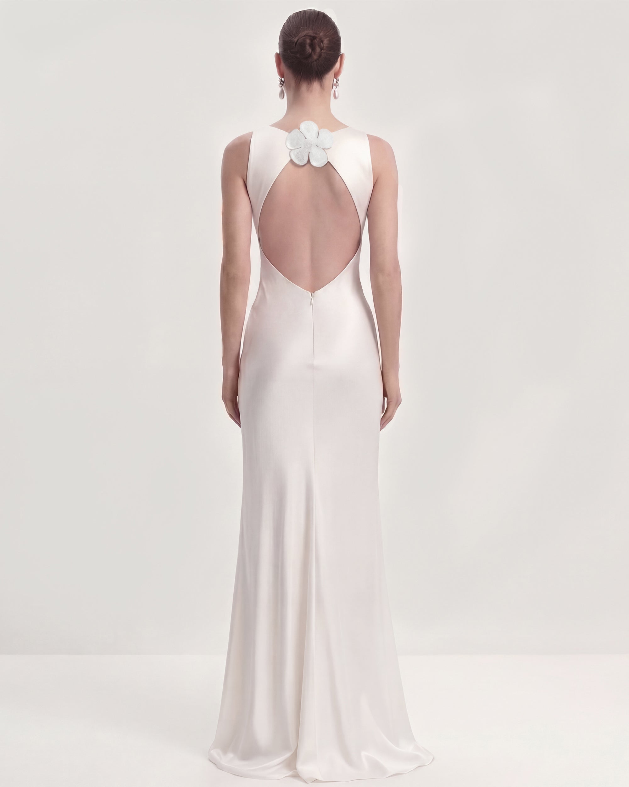 Floral Appliqué Keyhole Back Maxi Dress - White