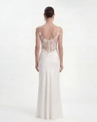 Floral Appliqué Sheer Lace Maxi Dress - White
