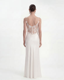 Floral Appliqué Sheer Lace Maxi Dress - White