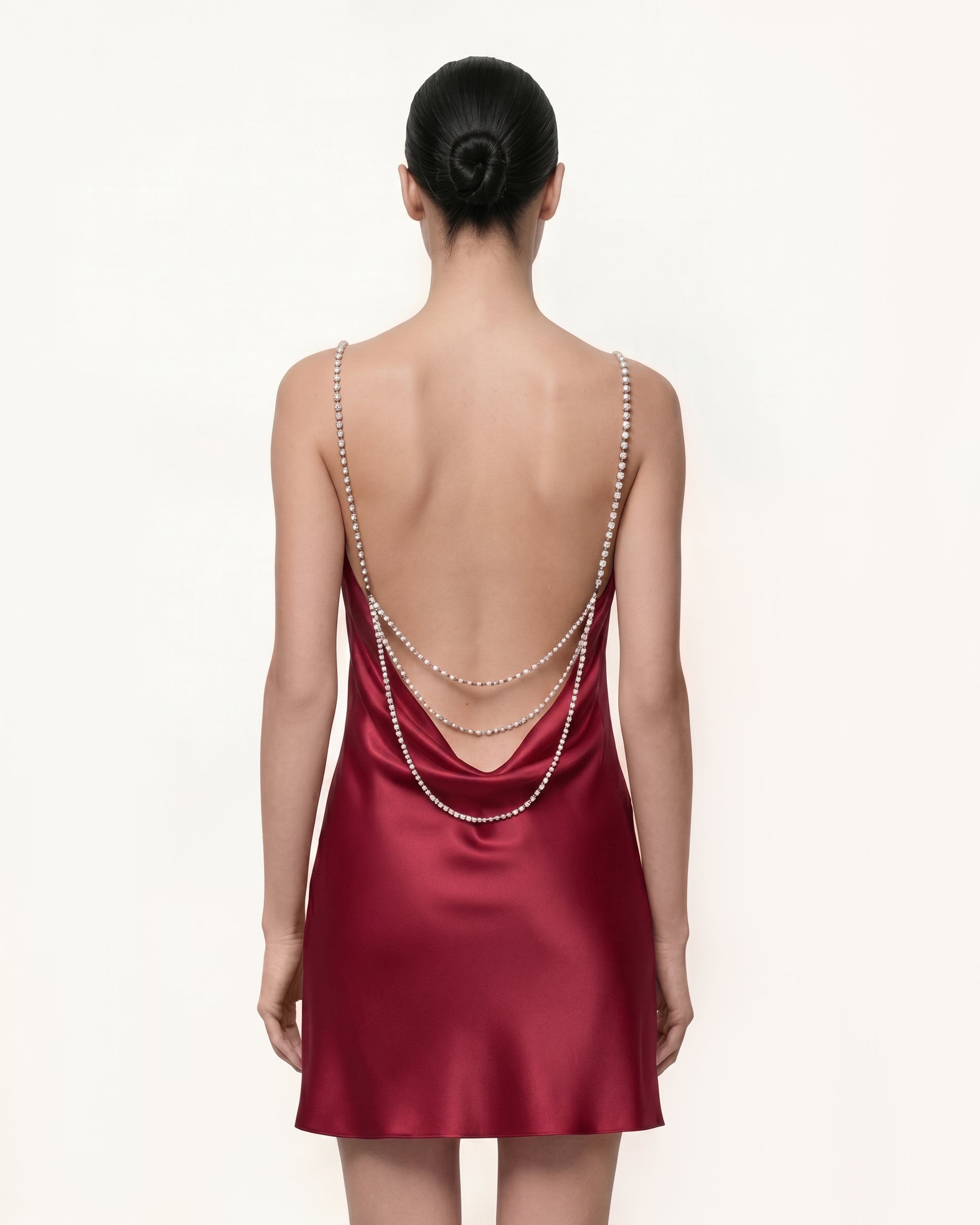 Pearl Strap Backless Cowl Mini Dress - Burgundy