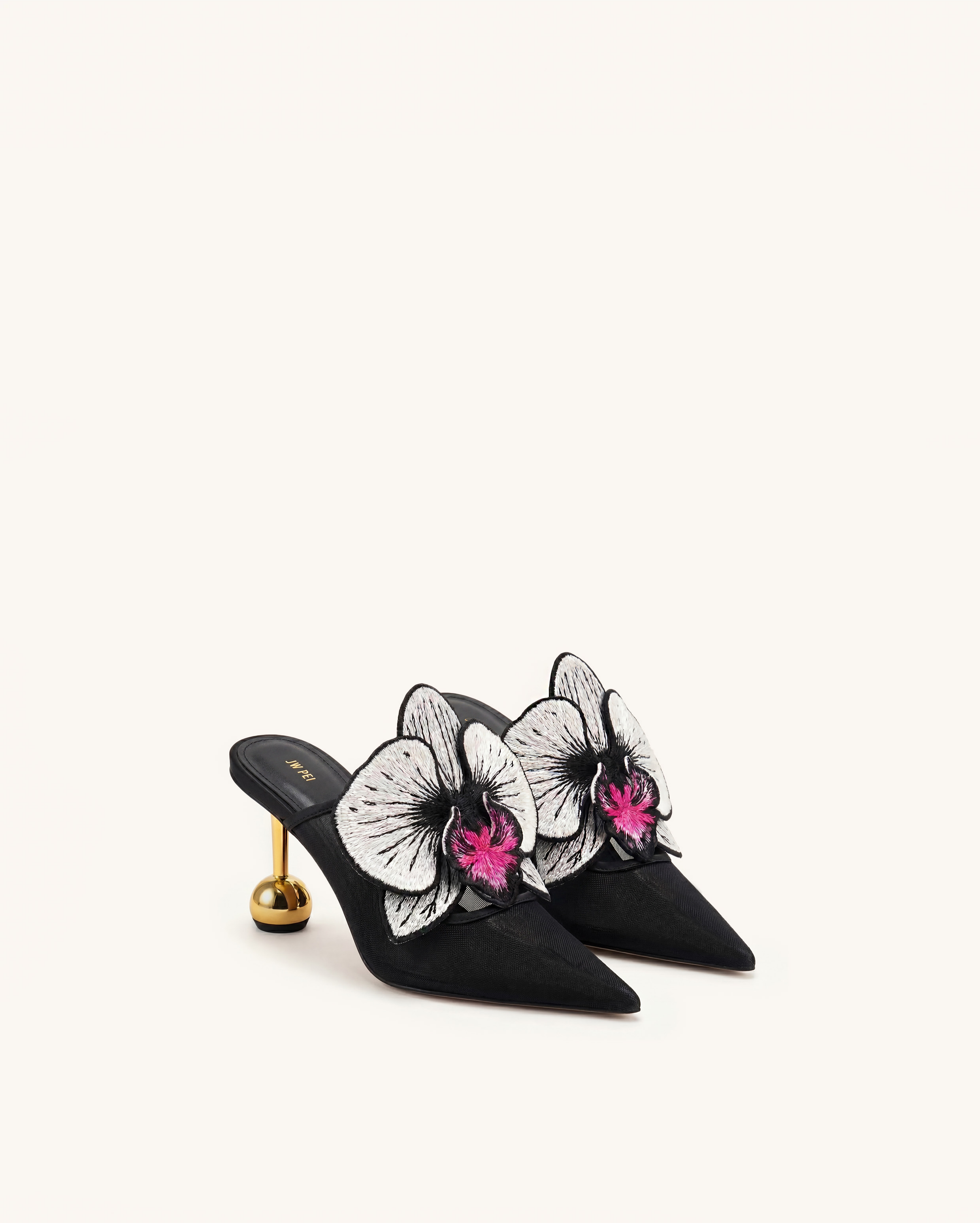 Sofia Orchid Sphere Heel Mules - Black