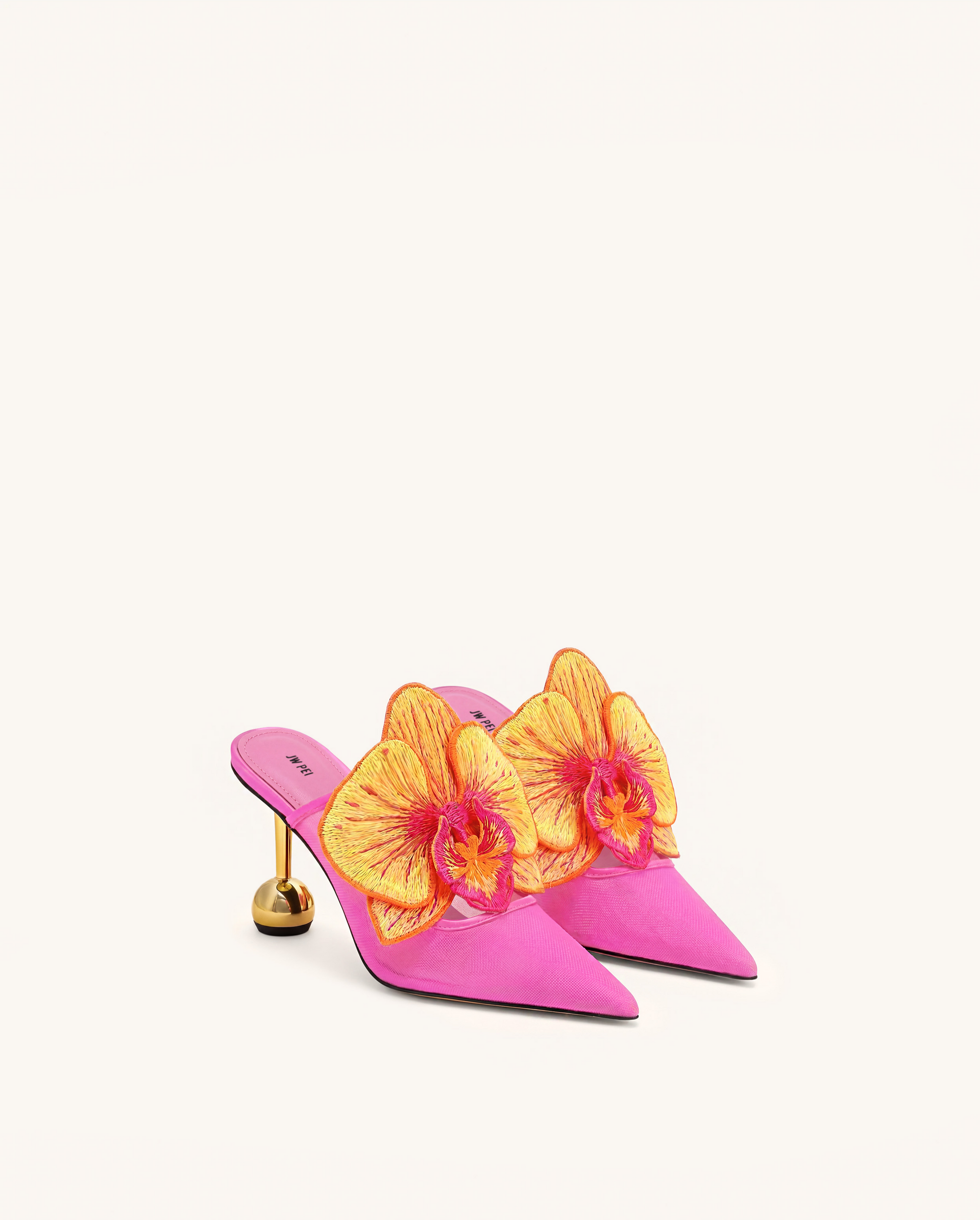 Sofia Orchid Sphere Heel Mules - Fuchsia Orange