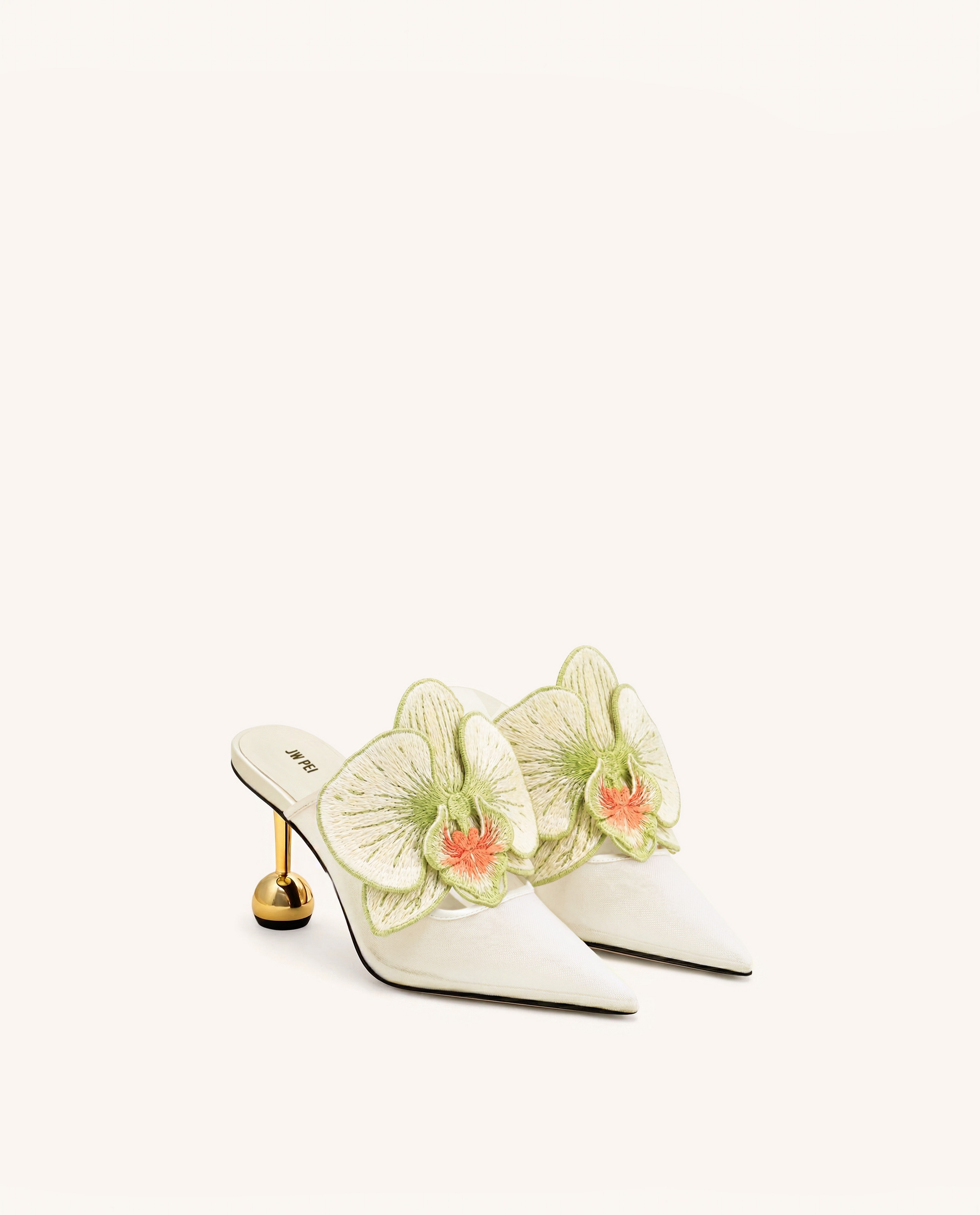 Sofia Orchid Sphere Heel Mules - Ivory Green