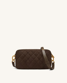 Riley Faux Suede Dachshund Quilted Shoulder Bag - Dark Brown