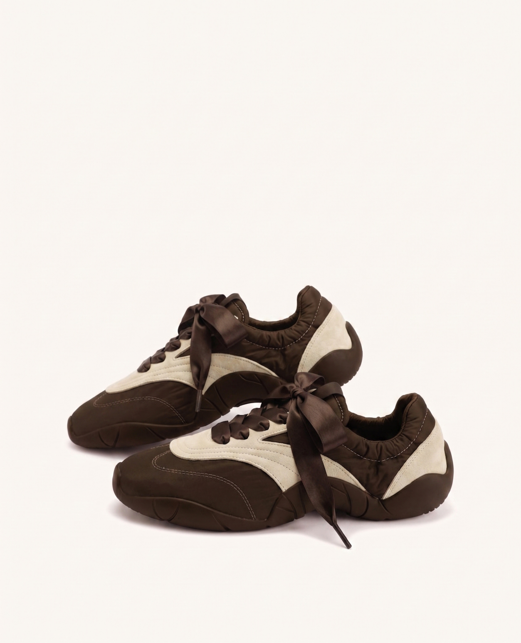 Flavia Ribbon Lace Ballerina Sneakers - Dark Brown Beige