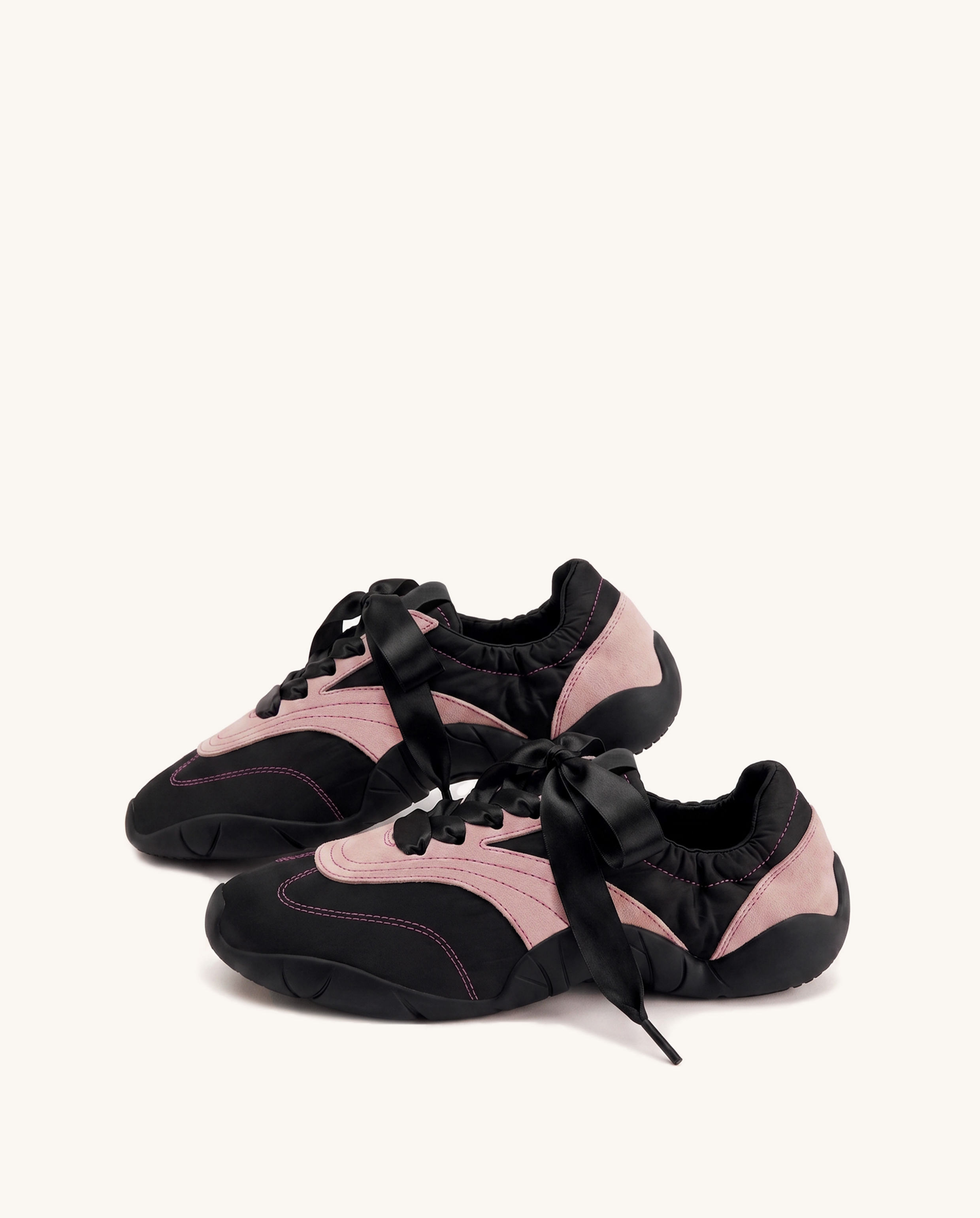 Flavia Ribbon Lace Ballerina Sneakers - Black Pink