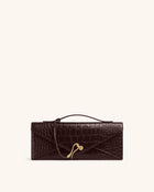 Celeste Envelope Top Handle Bag - Dark Brown Croc