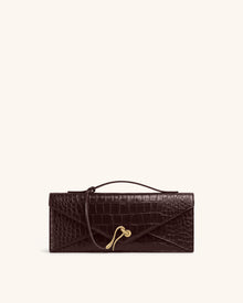 Celeste Envelope Top Handle Bag - Dark Brown Croc