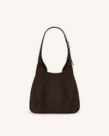 Alina Faux Suede Hobo Bag - Chocolate Brown
