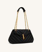 Valerie Quilted Chain Flap Shoulder Bag - Black