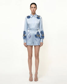 Iris Embroidered Tailored Shorts - Light Blue