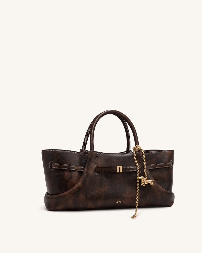 Maeve Dachshund Metal Charm Tote Bag - Deep Coffee