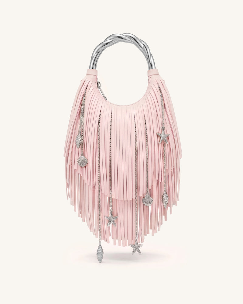 Chloe Metal Handle Fringe Top Handbag - Pink