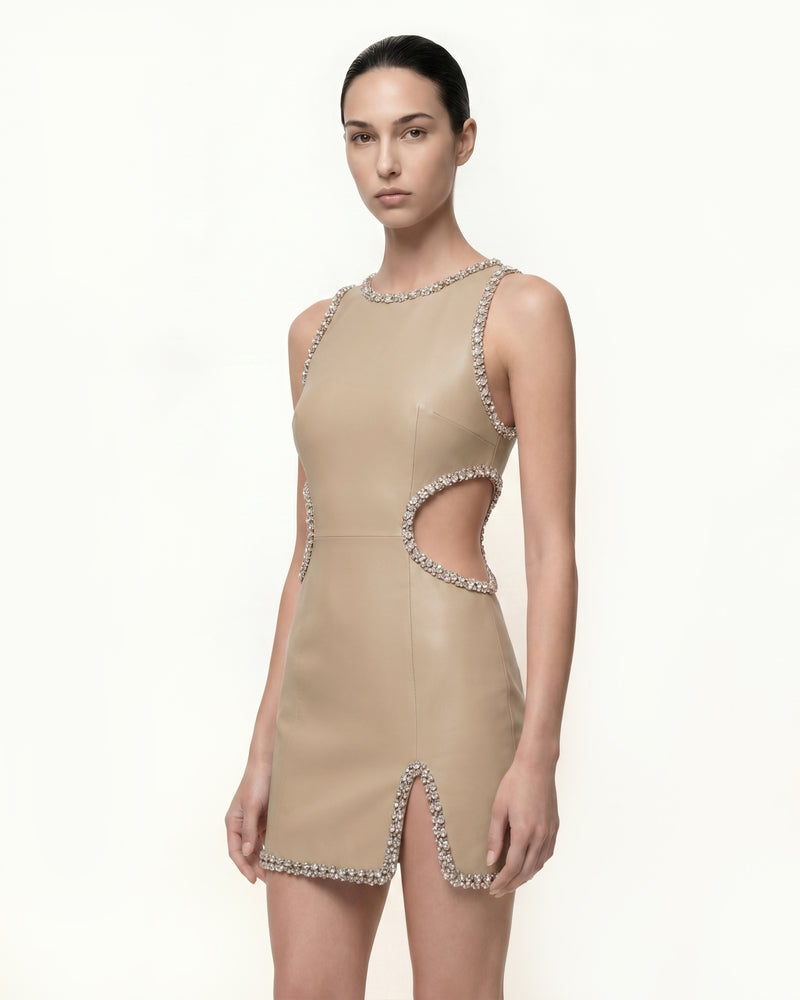 Jeweled Edge Cutout Bodycon Dress - Champagne