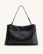 Rhea Large Woven Textured Shoulder Bag - Black