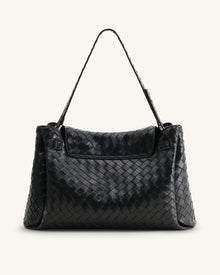 Rhea Large Woven Textured Shoulder Bag - Black