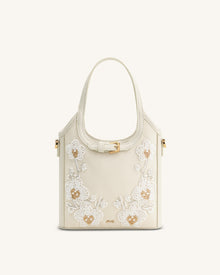 Brooke Mini Belted Embellished Orchid Beaded Top Handle Bag - Ivory