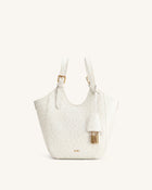 Ines Faux Ostrich Padlock Tote Bag - White