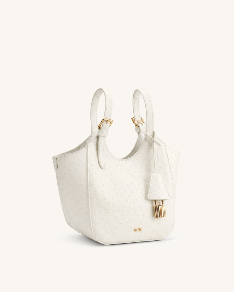 Ines Faux Ostrich Padlock Tote Bag - White