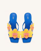 Serena Orchid Embroidered Toe Ring Heeled Sandals - Royal Blue