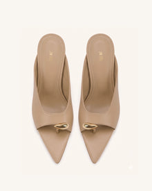 Noemi Pointed-Toe Mule Heels - Khaki