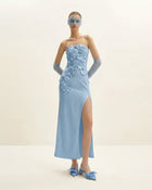 Floral Embroidered Long Dress - Blue
