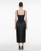 Square Neck Pannier Midi Dress - Black