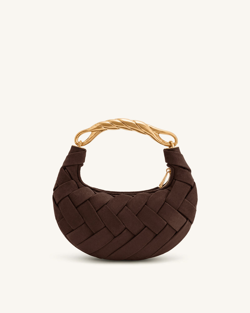 Orla Faux Suede Weave Handbag - Dark Brown