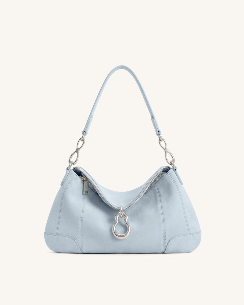 Jayla Faux Suede Metal Pendant Embellished Shoulder Bag - Blue