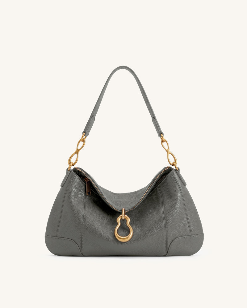 Jayla Metal Pendant Embellished Shoulder Bag - Dark Gray