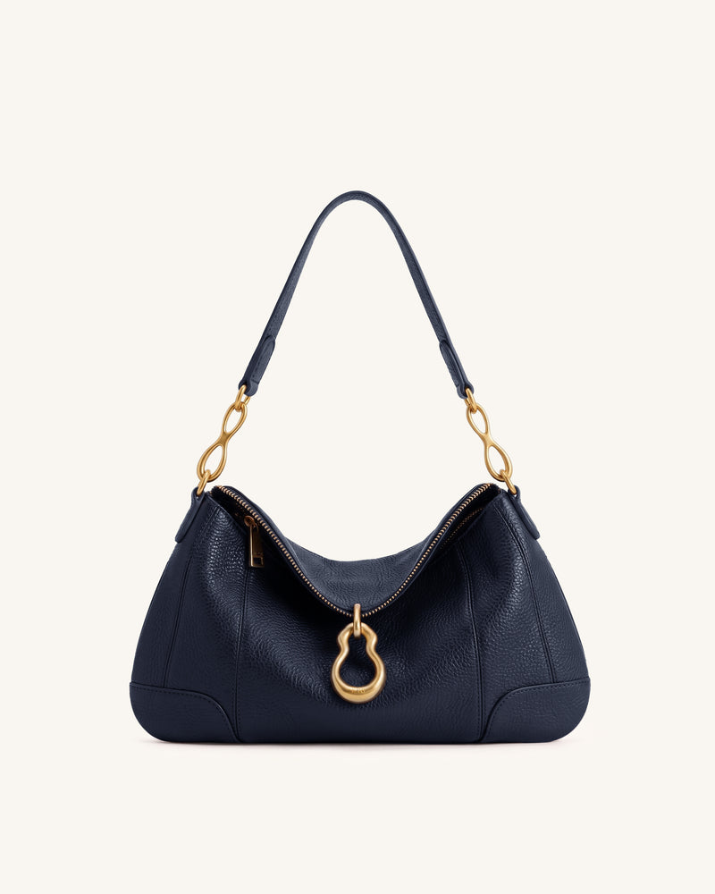 Jayla Metal Pendant Embellished Shoulder Bag - Navy Blue