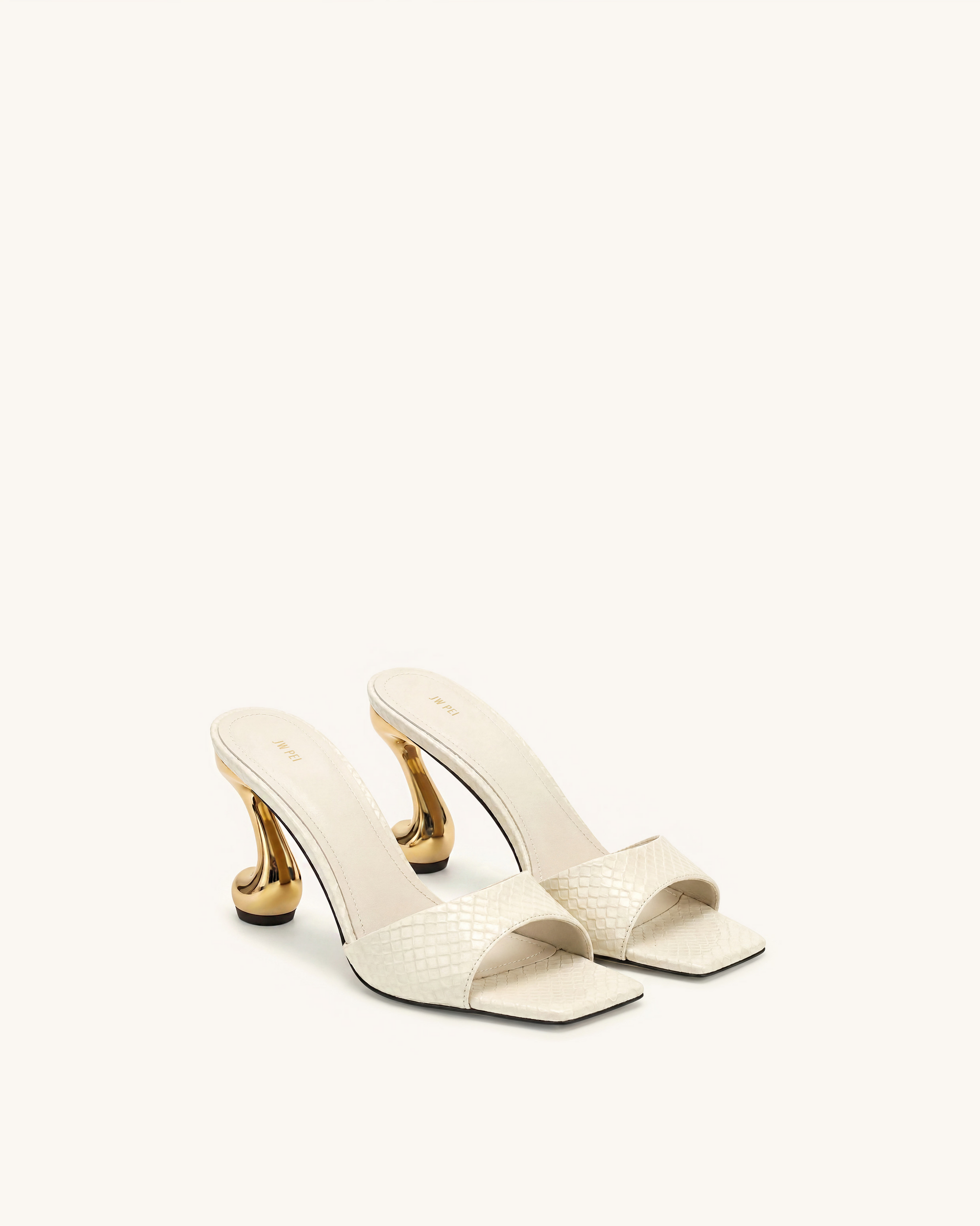 Hannah Faux Snakeskin Heel Mules - Beige