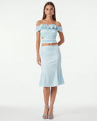 Iris Floral Appliqué Off-Shoulder Draped Top - Sky Blue