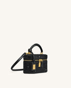 Cleo Artificial Crystal Box Shape Top Handle Bag - Black