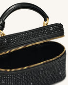 Cleo Artificial Crystal Box Shape Top Handle Bag - Black