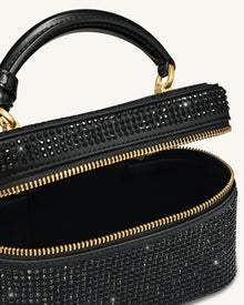 Cleo Artificial Crystal Box Shape Top Handle Bag - Black