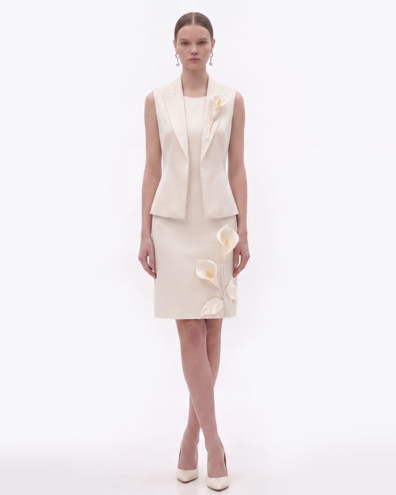 Floral Appliqué Tailored Vest - Ivory