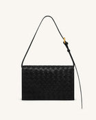 Clio Woven Textured Envelope Crossbody Bag - Black