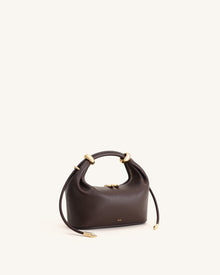 Ellie Metal Ring Embellished Top Handle Bag - Dark Brown