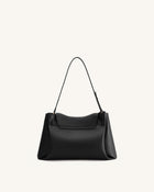 Rhea Pebbled Double Buckle Shoulder Bag - Black