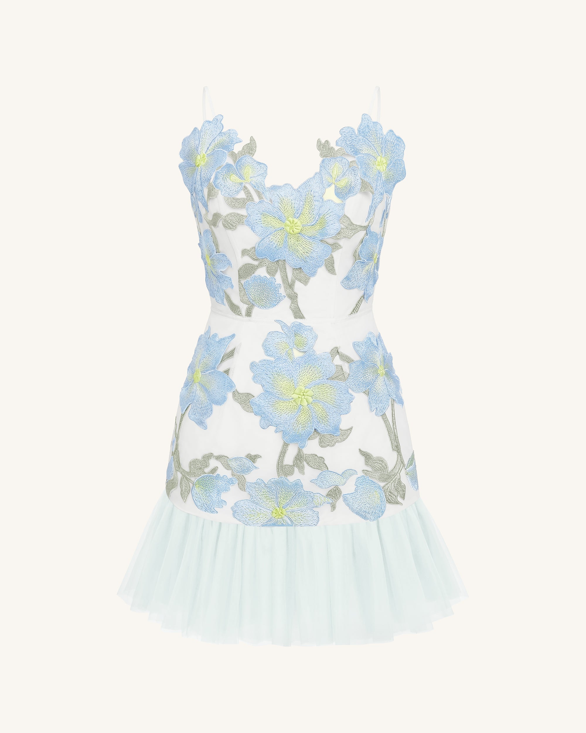 Floral Sling Mini Dress - Baby Blue
