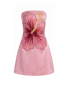 Hibiscus Embroidered Bandeau Mini Dress - Pink