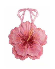 Hibiscus Embroidered Halter Crop Top - Pink