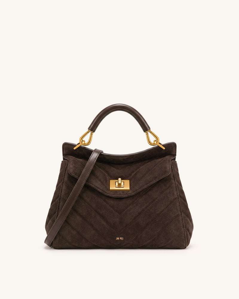 Lucia Classic Faux Suede Top Handle Bag - Amber Brown
