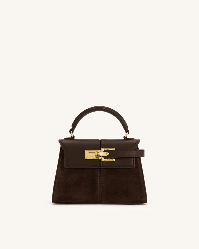 Elise Faux Suede Top Handle Bag - Dark Brown