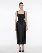 Square Neck Pannier Midi Dress - Black