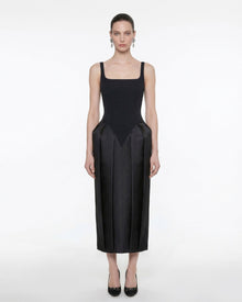 Square Neck Pannier Midi Dress - Black
