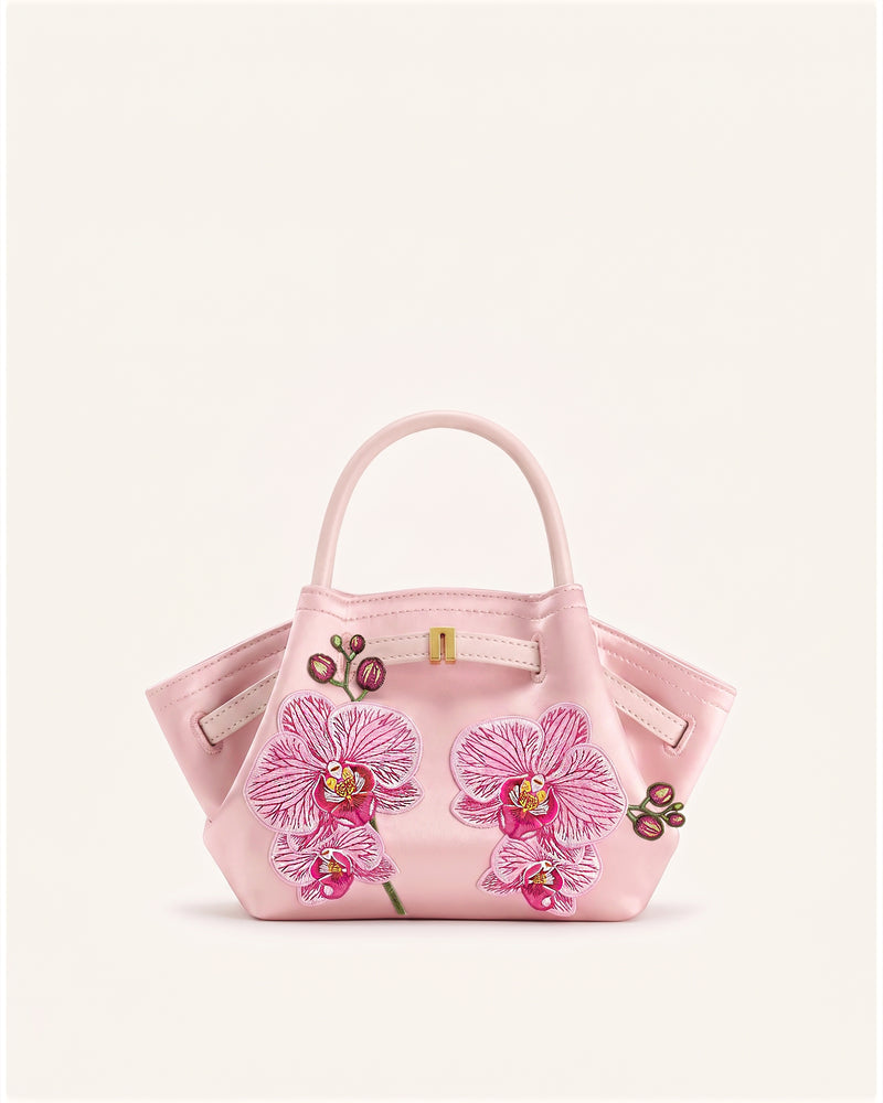 Hana Mini Phalaenopsis Orchid Embroidery Tote Bag - Pink