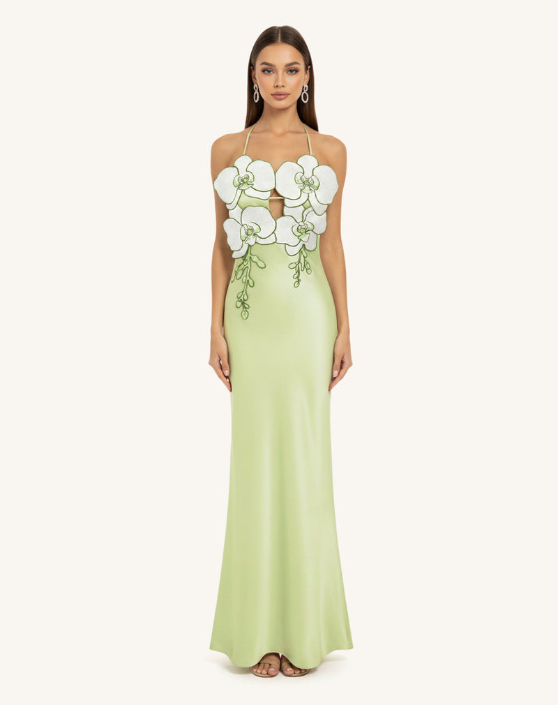 Orchid Embroidered Dress - Light Green/Ivory